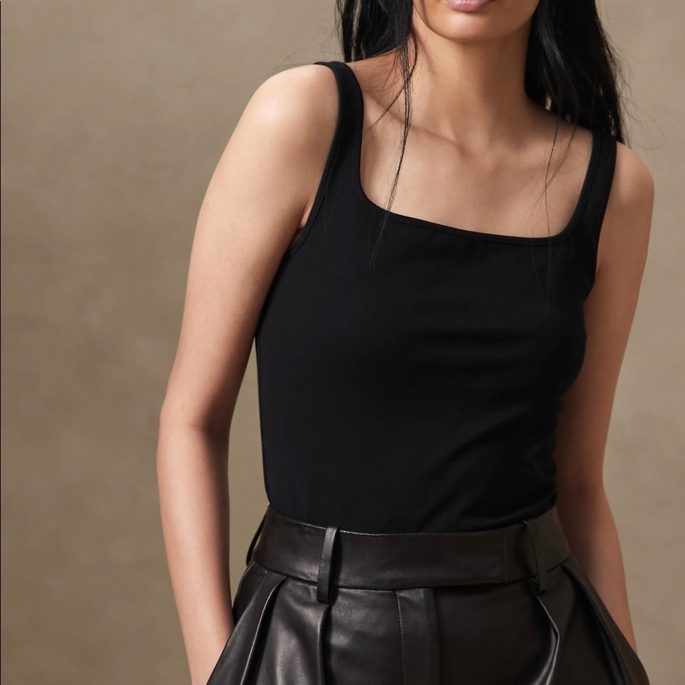 Vintage 90s Black Square Neck Ribbed Tank